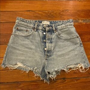 Zara Blue Jean Shorts High-Waisted Distressed